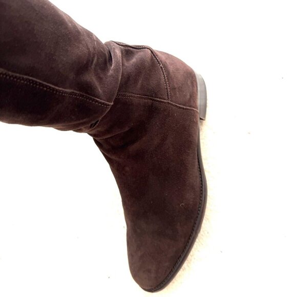New Ann Mashburn Pull-On stretchy Chocolate Suede Boots - Picture 9 of 15
